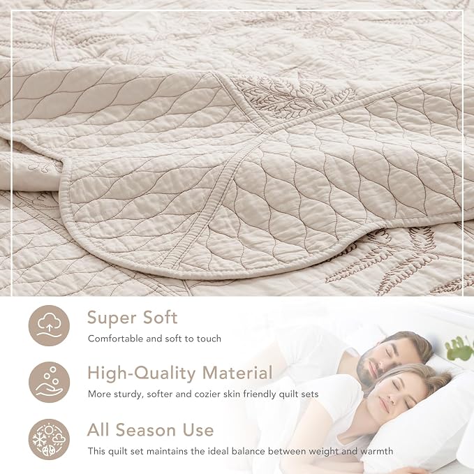 Lady Ann Oversized King Quilt Set 120x120, Soft Lightweight Extra Large Wheat - Image 4