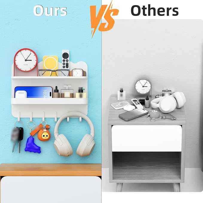 White Floating Bedside Shelf, Adhesive & Drill Mount | Metal floating shelf - Image 7