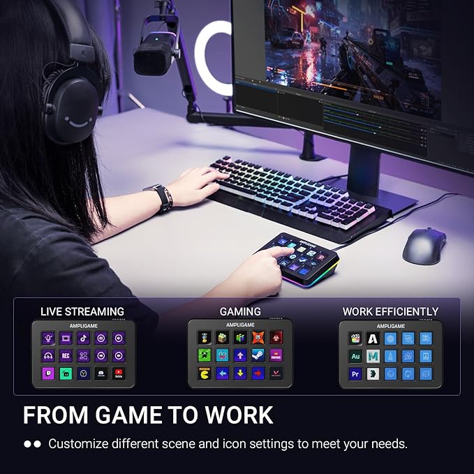 Fifine AmpliGame Stream Controller with 15 Macro Keys, Streaming Keyboard with Trigger Actions in OBS/Twitch/YouTube/Streamlabs, Shortcut Buttons Keypad Works with Mac and PC-D6