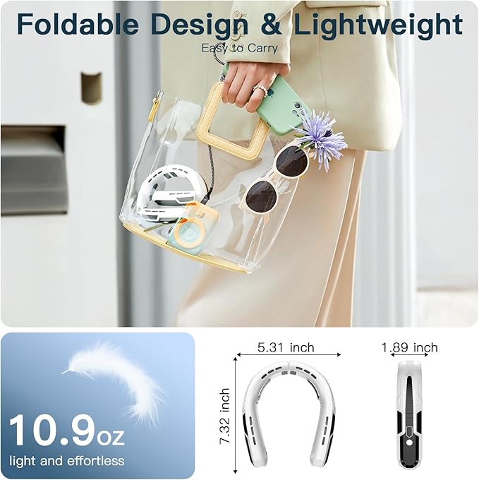 WXX Portable Neck Fan, Neck Fan Rechargeable, 360° Cooling Personal Fan, 3 Speeds Foldable Quiet Wearable Fan for Travel Outdoor Indoor, Birthday Gifts for Men Women-White&Black