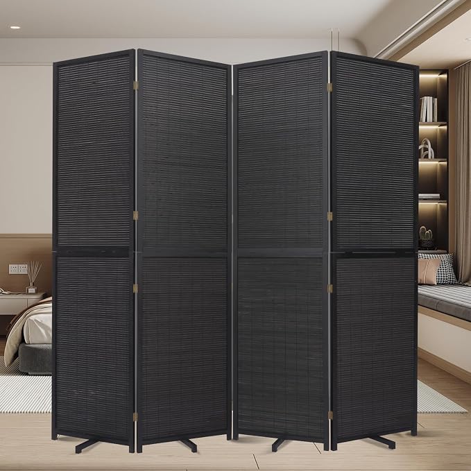 Bamboo Mesh Woven Room Divider 5.6FT, 4 Panel Folding Privacy Screen, Folding by JVVMNJLK