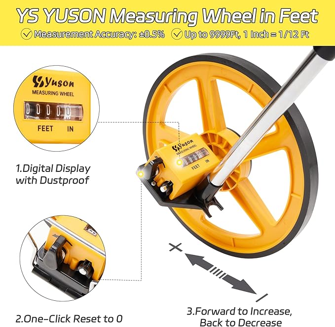 YS YUSON 12 Inch Measuring Wheel in Feet with Stronger Triangle Bracket, Rolling Measuring Wheel for Construction, Digital Measure Wheel with Tape Measure and Canvas Carrying Bag, Up to 10000 Ft