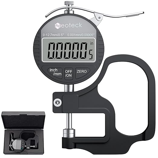 Neoteck Digital Thickness Gauge (Silver-Black, 0-0.5"/0.00005")