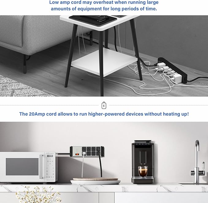 CCCEI Magnetic Heavy Duty Power Strip Surge Protector 20Amp, 12 Gauge High Amp Extension Outlets, Garage Wall Mount 8 Plug Metal Power Strip. 25FT, Grey, 5-15P Adapter 6-20R T-Slot 20a for Appliance