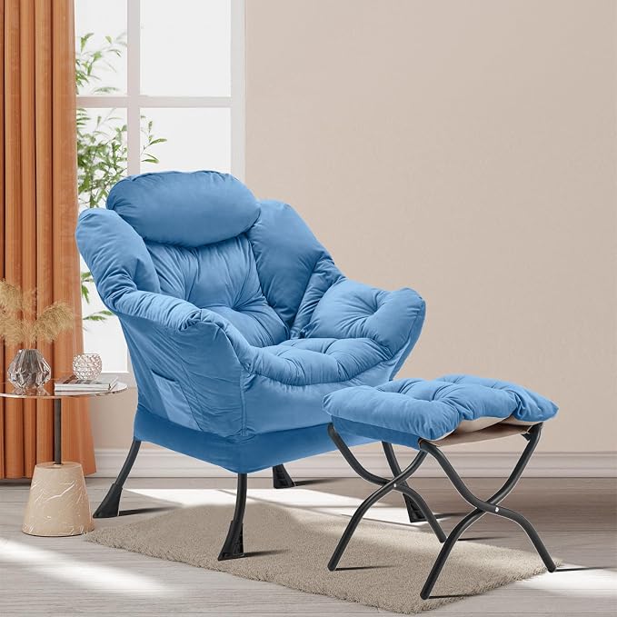 Youtanic Lazy Chair with Folding Ottoman, Accent Chair Velvet Upholstered with - Image 2