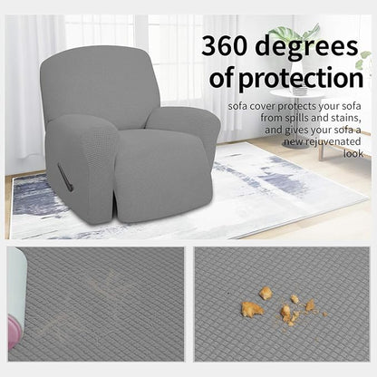 Easy-Going 4 Pieces Oversized Recliner Stretch Sofa Slipcover Sofa Cover Furniture Protector Couch Soft with Elastic Bottom,Polyester Spandex Jacquard Fabric Small Checks Light Gray