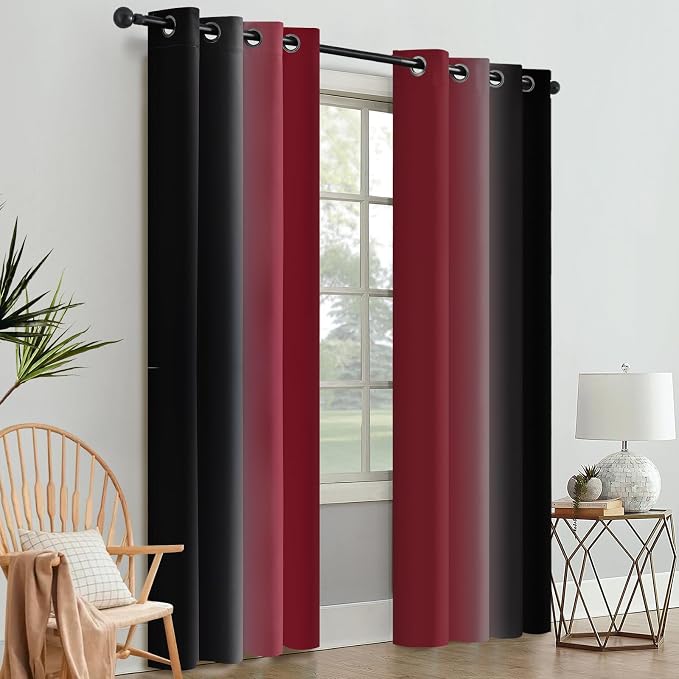 SimpleHome Ombre Burgundy and Black Room Darkening Curtains 84 inch Length | - Image 8
