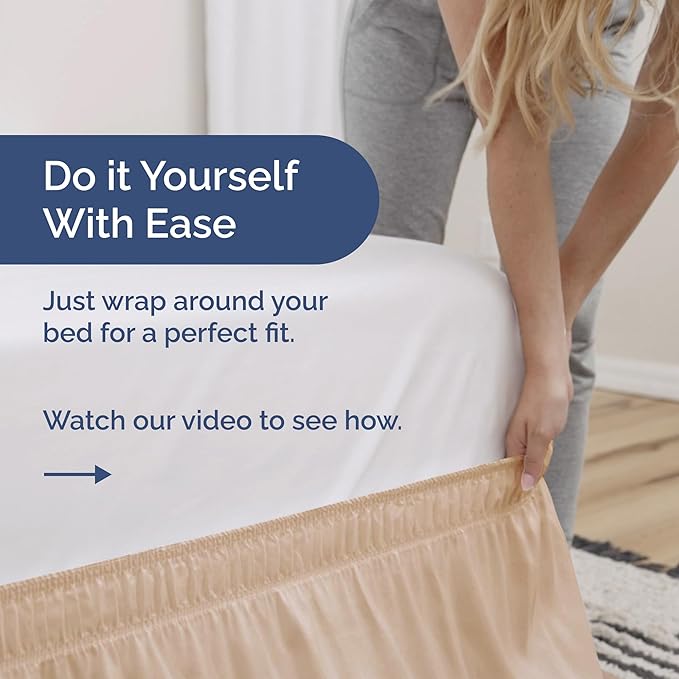Wrap Around Dust Ruffle Bed Skirt - Cream - Twin/Twin XL Size Beds with 24 Inch Drop - Easy Fit Elastic Strap - Adjustable Pleated Bedskirt w/Brushed Fabric - Wrinkle Free - Women, Men, Kids & Teens