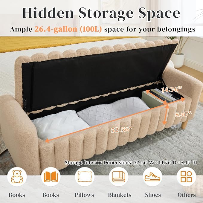 Aoiy & Wifon 63.4" W Large Storage Ottoman Bench, King Size End of Bed Storage - Image 2