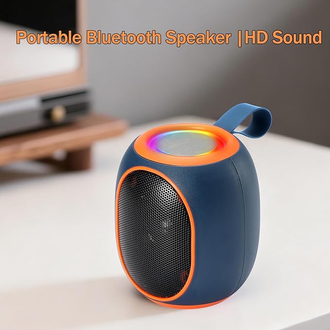 Portable Bluetooth Speaker – 8W HD audio quality, TWS stereo pairing, LED light show, compact and portable, suitable for outdoor use, can be used in cars, travel and parties, a cool teen gift(Blue)