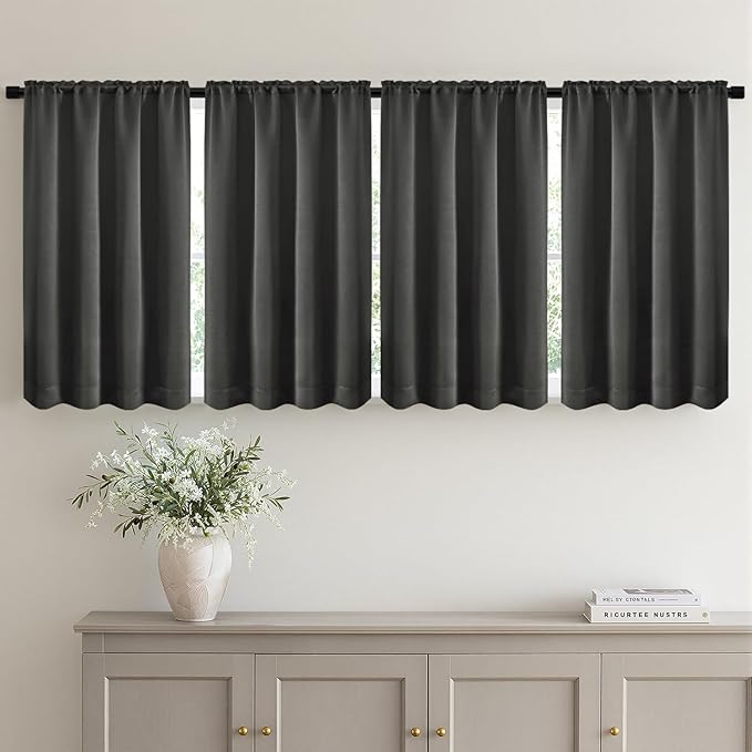 MIULEE 4-Panel 36 Inch Blackout Kitchen Tier Curtains Over Sink Dark Grey | by MIULEE
