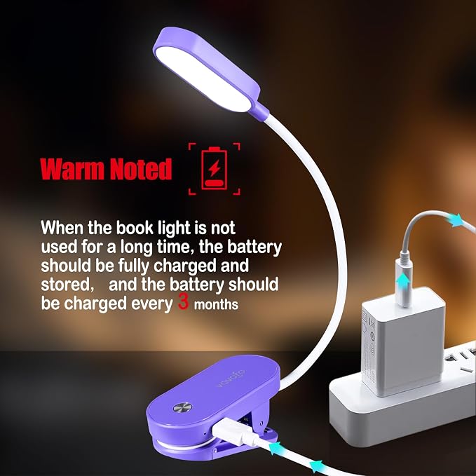 VAVOFO Rechargeable Book Light, 14 LEDs Eye Care Clip On Amber Reading Light - Image 7