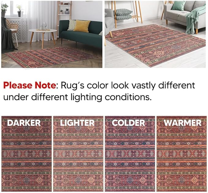 Keen Home Design 10x14 Rug - Machine Washable Area Rug with Non-Slip Backing, Ideal for Living Room, Dining Room, Bedroom - Vintage, Easy Clean, Durable, Low Pile Rug - (9'7" x 14')
