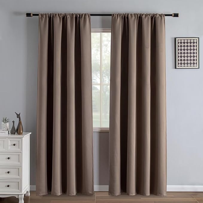 IGEMAEVE Blackout Curtains for Bedroom Rod Pocket Khaki 52" W x 84" L | Living by IGEMAEVE