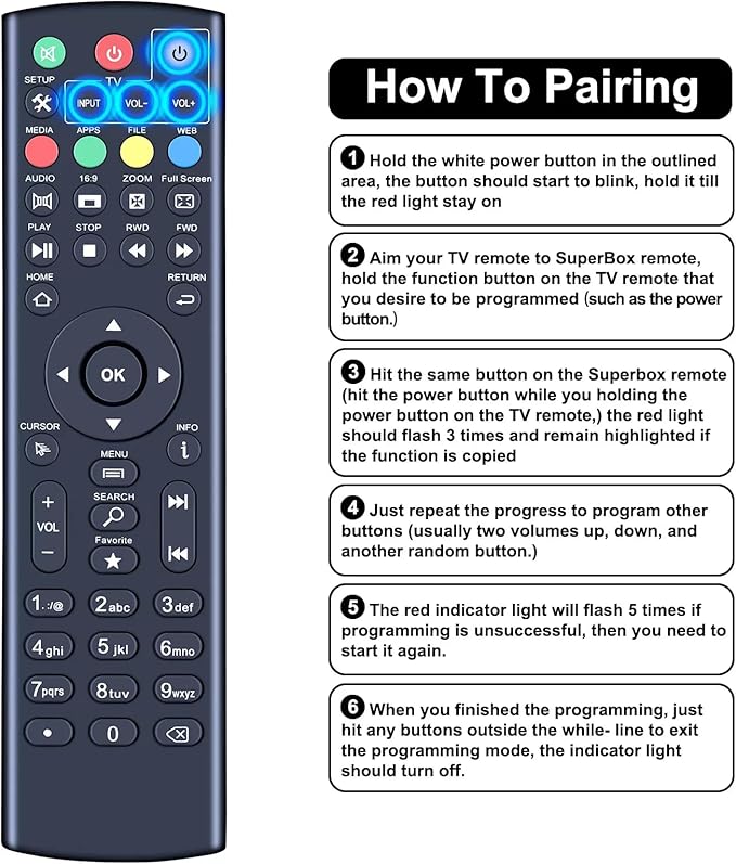 ZWP Replacement Remote Control Compatible for Digistream X2, DX3, DX4, DL4, DX4 Plus, DX5, DX5 Plus superBox, for Thorstream/NetMaster/SuperStream/Stream Android TV Set Top Box