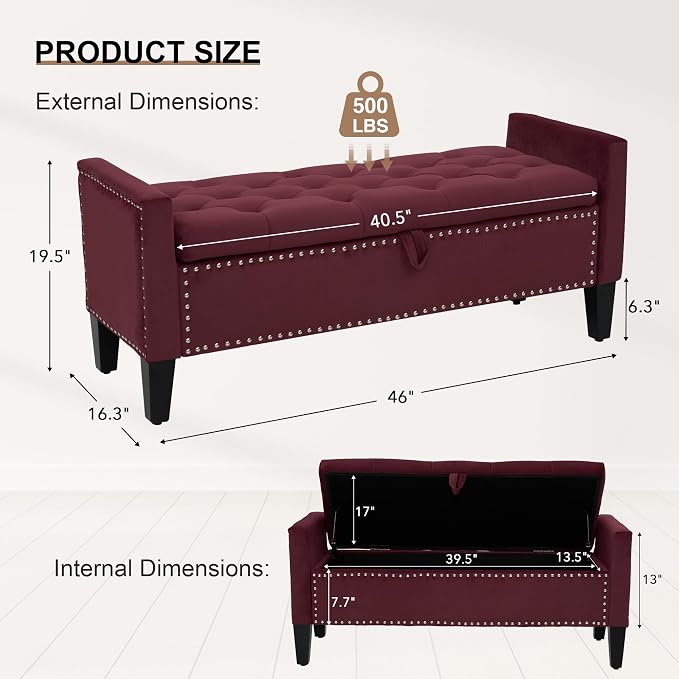 Velvet Ottoman with Storage, Modern Storage Bench - Image 2