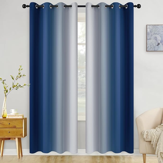 COSVIYA Grommet Room Darkening Ombre Royal Blue Curtains W52xL84 inch | by COSVIYA