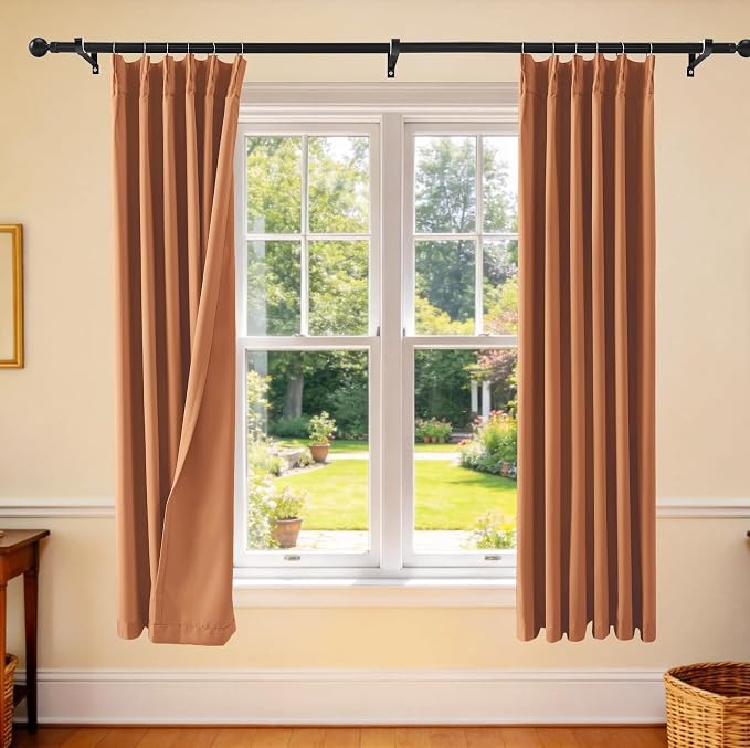 Etherealveil Terracotta Pinch Pleated Blackout Curtains 2 Panels 40"x63" | Back by Etherealveil