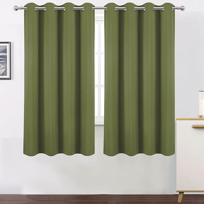 100% Blackout Curtains 52 x 63 Inch/Olive Green Curtains 2 Panels - Image 2