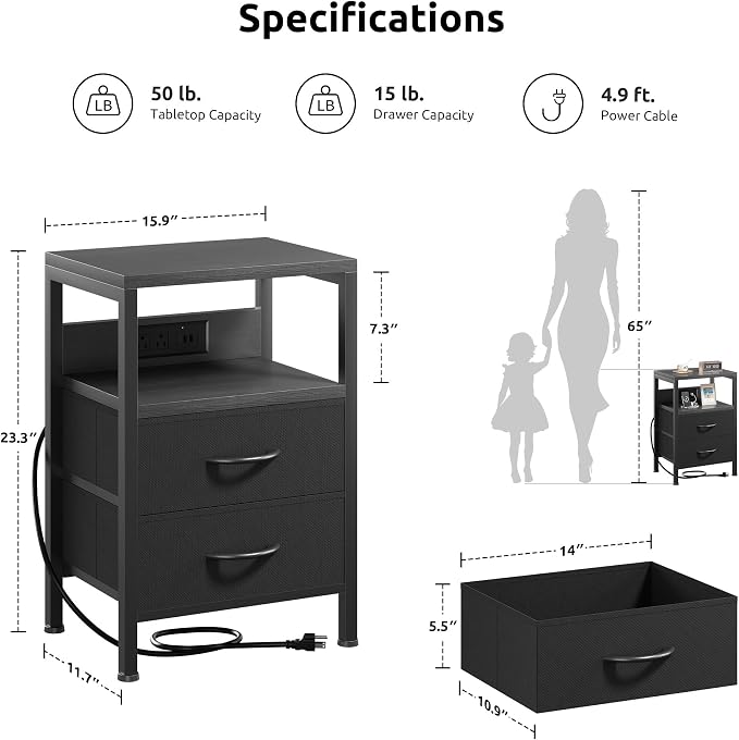 Lazzanto Night Stand with Charger Station - Image 2