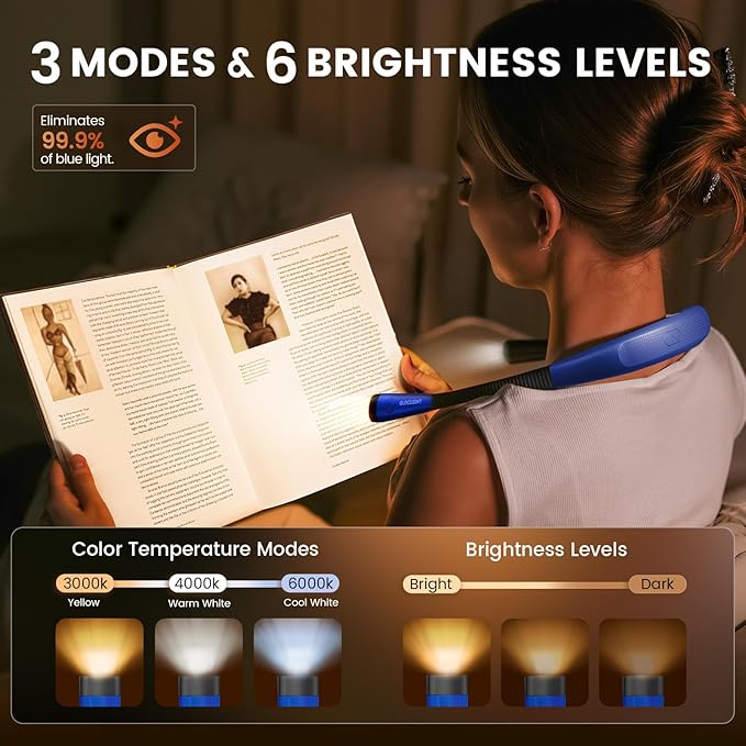 Glocusent Reading Light, 80-hr Rechargeable Book Light | 3-Color&6-Brightness - Image 2