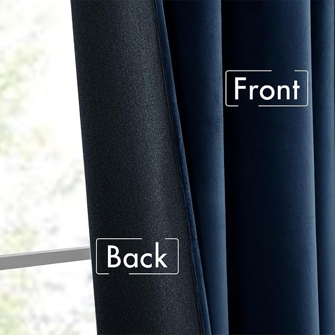 MIULEE Navy Blue Velvet Pinch Pleat Blackout Curtains W52 X L96 Inches | 2 - Image 6