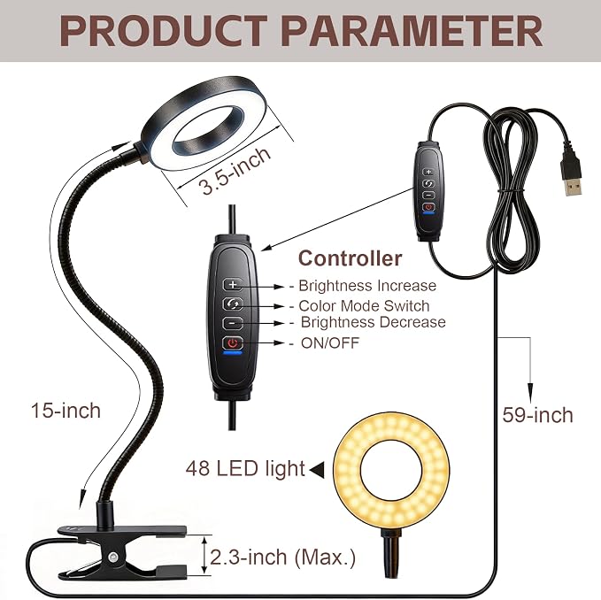 LED Desk Lamp with Clamp, Clip on Book Light - Image 4