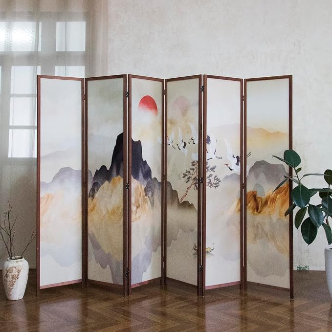 6 Panel Room Divider, 5.6 ft Tall Blackout Folding Privacy Screen - Image 4