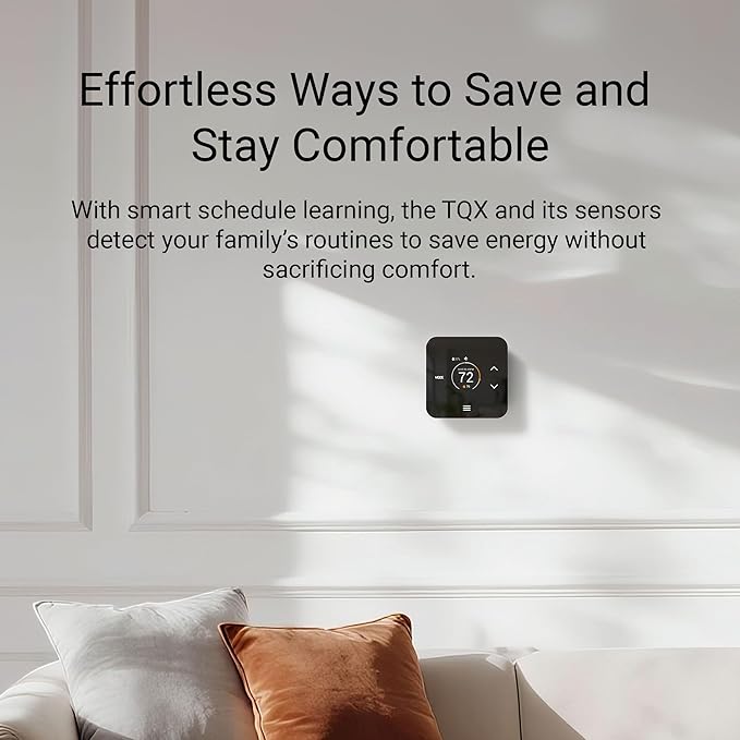 Lux TQX Smart Thermostat for Home, Programmable WiFi with Matter Protocol, Occupancy Sensing, Includes 1 Remote Sensor - Works with Apple Home, Alexa, Google Home - C-Wire Included