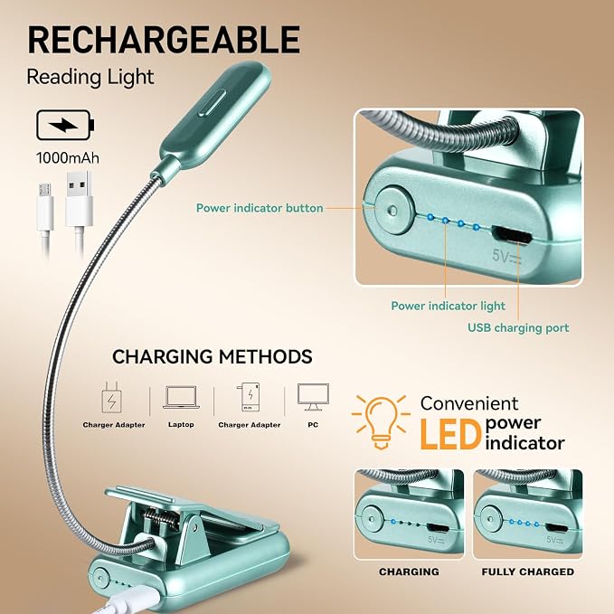 VAVOFO Rechargeable Book Light for Reading in Bed Kids, 7 LED Reading Light - Image 4