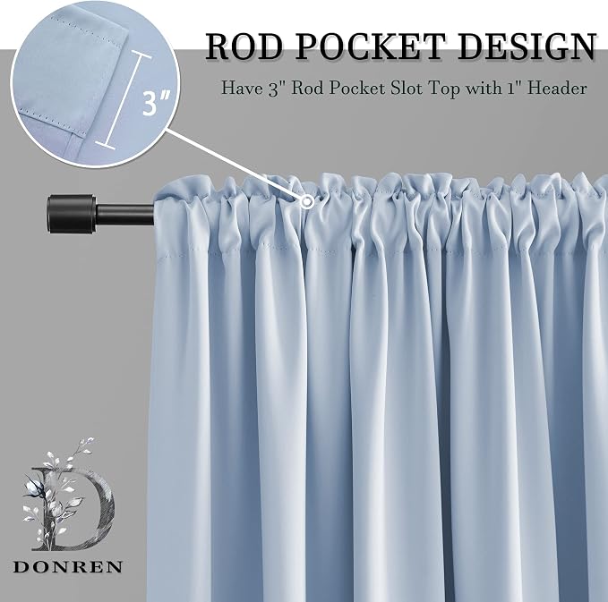 Baby Blue Window Treatment Thermal Insulated Rod Pocket Blackout Curtains/Drapes - Image 3