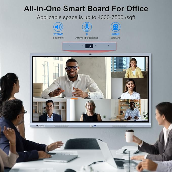 JYXCN 65" 4K Smart Board Interactive Digital Whiteboard, Android 11 & Windows 10 Dual System 8 + 256 GB Smart Board & 20MP Camera | Touchscreen Electronic Smartboard for Classroom, Office