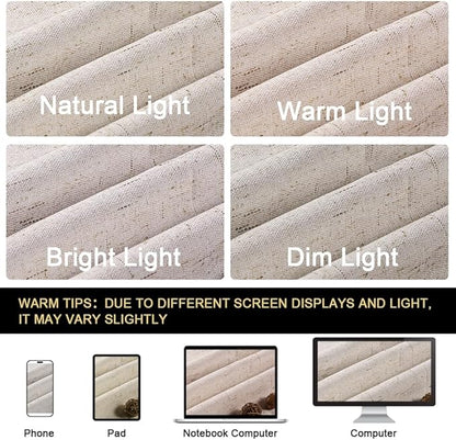 PrinceDeco Linen Blackout Curtains 100% Blackout Curtains 108 Inches Long Linen Look Patio Door Curtains Thermal Insulated Door Curtain for Living Room/Bedroom,W100 X L108 Inch, Natural