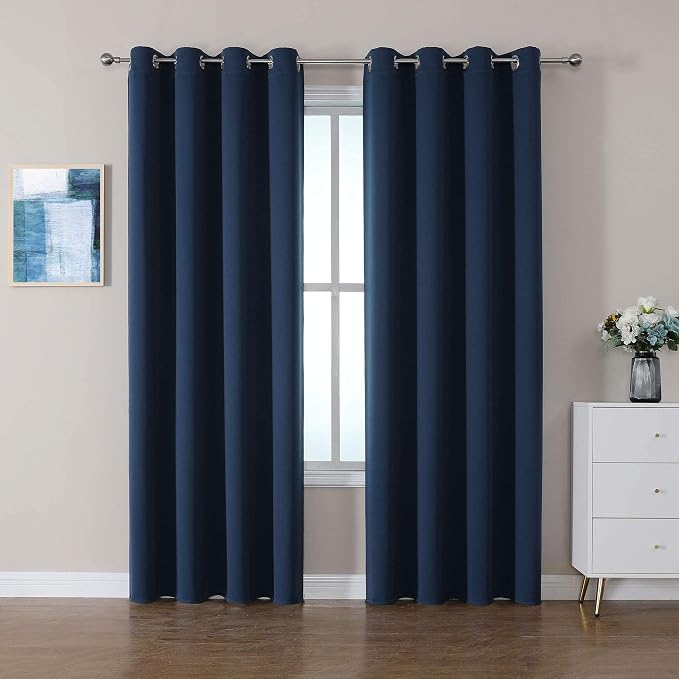 CUCRAF Navy Blue Blackout Curtains 90 Inches Long, Thermal Insulated Noise by CUCRAF