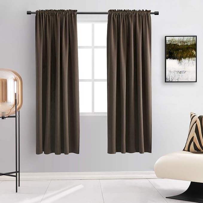 Chocolate Brown Blackout Curtains Rod Pocket Curtain Panels -Thermal Insulated by DONREN
