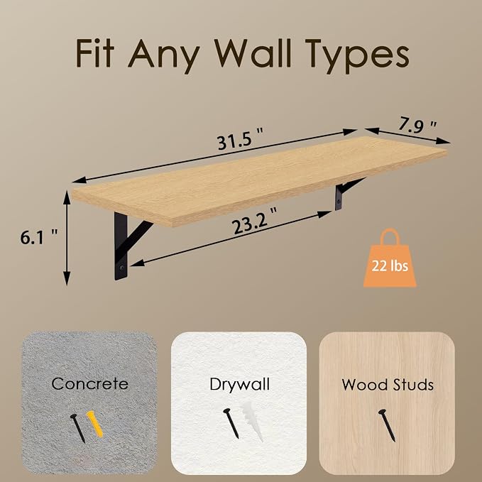 Long Wall Shelves, 31.5" Wall Mounted Shelves - Image 3