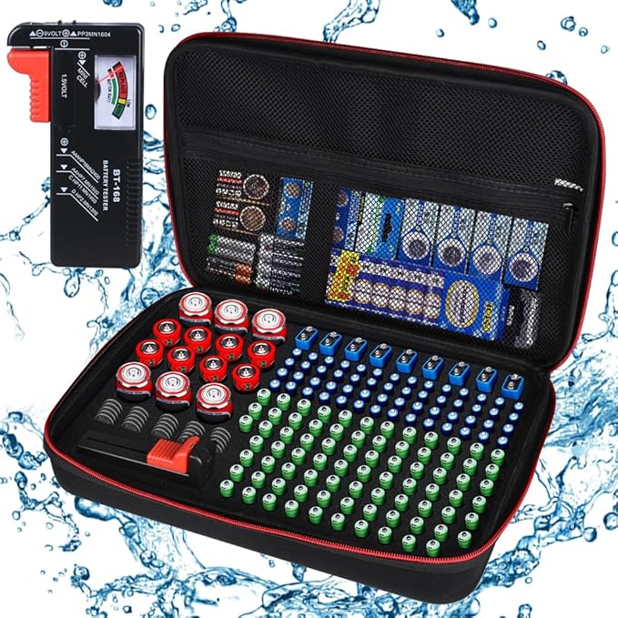 keabys Battery Organizer Holder Storage Case with Tester,Waterproof Carrying Case Bag,Battery Vault Box for Garage Organization Holds 199+ Batteries AA AAA C D 9V (Batteries are Not Included) (200+)
