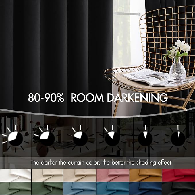 MIULEE Velvet Curtains 50W x 84L 2 Panels Black Blackout Curtains | Luxury - Image 4