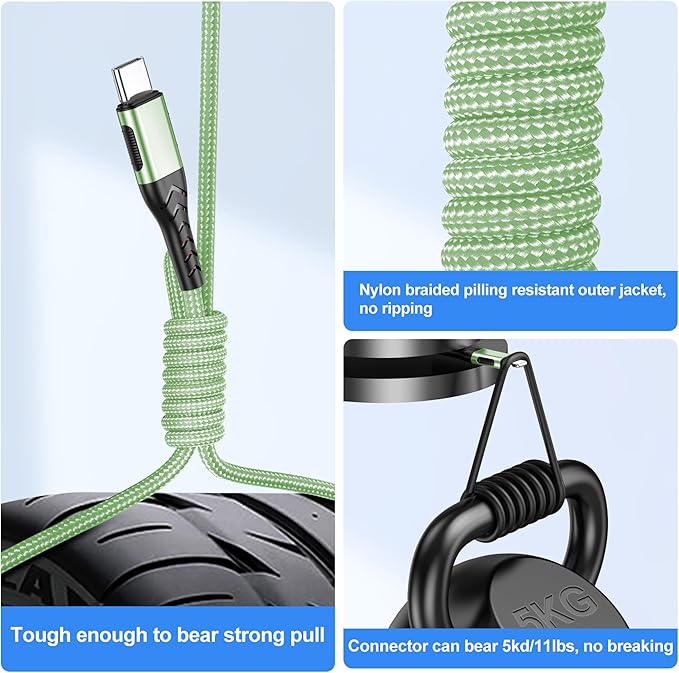 Durcord 2Pack 3ft USB A to USB C Cable - 3 Foot Premium Nylon Braided Type C Cord for Android Phone, Pad, Laptop - Light Green