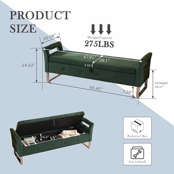 Aoiy & Wifon 67.91" W King Size Bench - Image 3