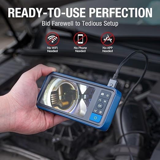 Dual Lens Endoscope Camera with Light, Teslong 4.5" HD Snake Borescope Inspection Camera, 0.2inch Automotive Scope Camera with Flexible Cable, Industrial Fiber Optic for Engine Mechanic(5FT)
