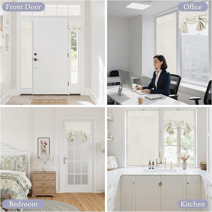 RYB HOME Natural Linen Textured French Door Window Curtains 100% Blackout | - Image 9