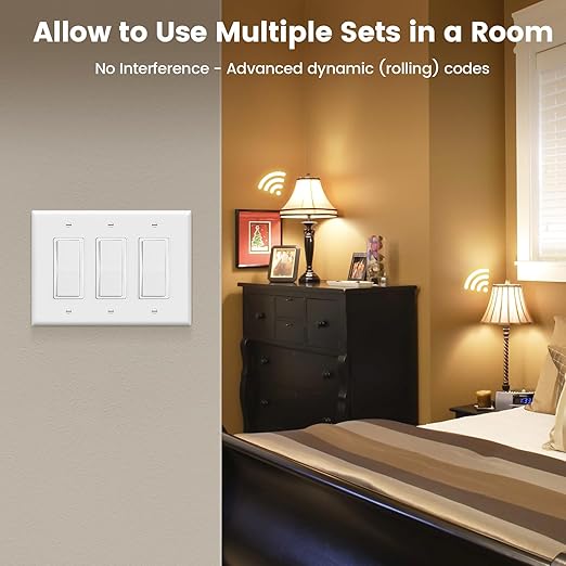 SURAIELEC Wireless Light Switch, Remote Control Outlet, Decorator Rocker Wall Switch, 15 AMP, 100ft RF Range, No Wiring No WiFi, for Plug in Pendant Light, Lamp, Small Electrical Appliance