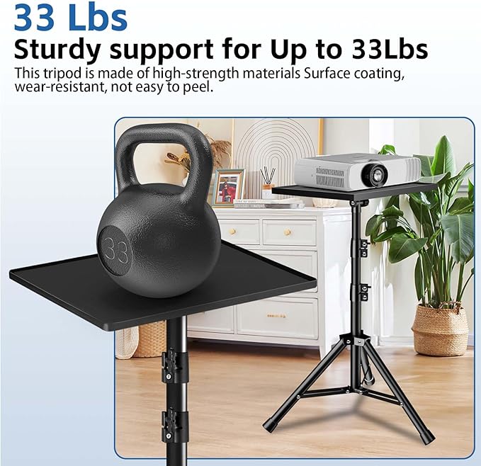 REHOSEUP Projector Stand, 33LB Load Bearing & 22-55" Height Adjustable, for Projector/Laptop/DJ Gear, Outdoor/Office/Studio - Stable Base (Black)