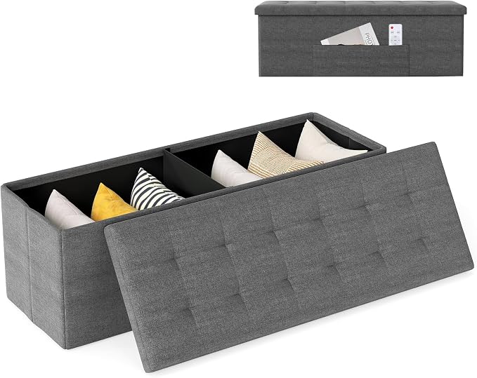 43" Folding Storage Ottoman Bench, End of Bed Foot Rest Stool by TOOLSEMPRE