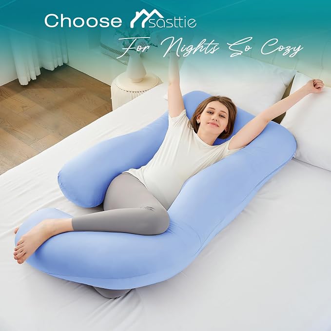 Cooling Pregnancy Pillows for Sleeping, Light Blue | Sasttie Maternity Pillow - Image 7