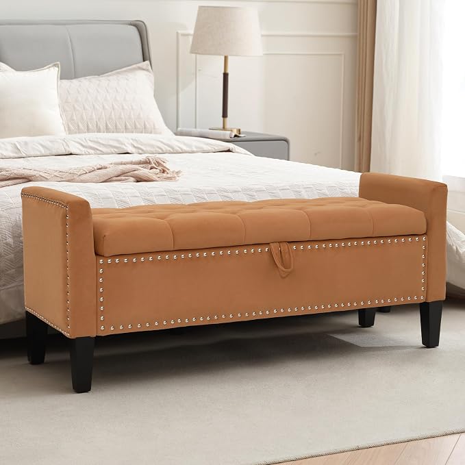 Velvet Ottoman with Storage, Modern Storage Bench by CreekVista