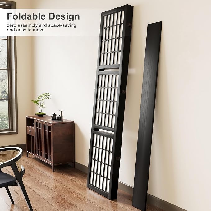 Room Divider with Shelves, 66.9-Inch Tall Japanese Shoji Style Wood Screen with - Image 5