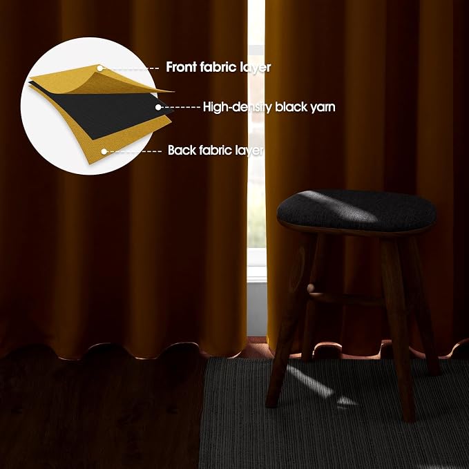 HOMEIDEAS Blackout Curtains 52 X 96 Inch Long Set of 2 Panels Mustard Yellow - Image 3