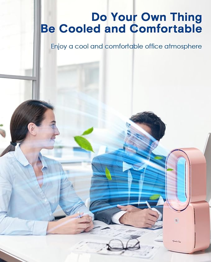 let'me Desk Fan, 11.8 Inch Bladeless Fan Mini Office Fan 4 Speeds with 5-Colors Ambient Light, USB Table Fan Small Quiet for Home, Bedroom,Dorm